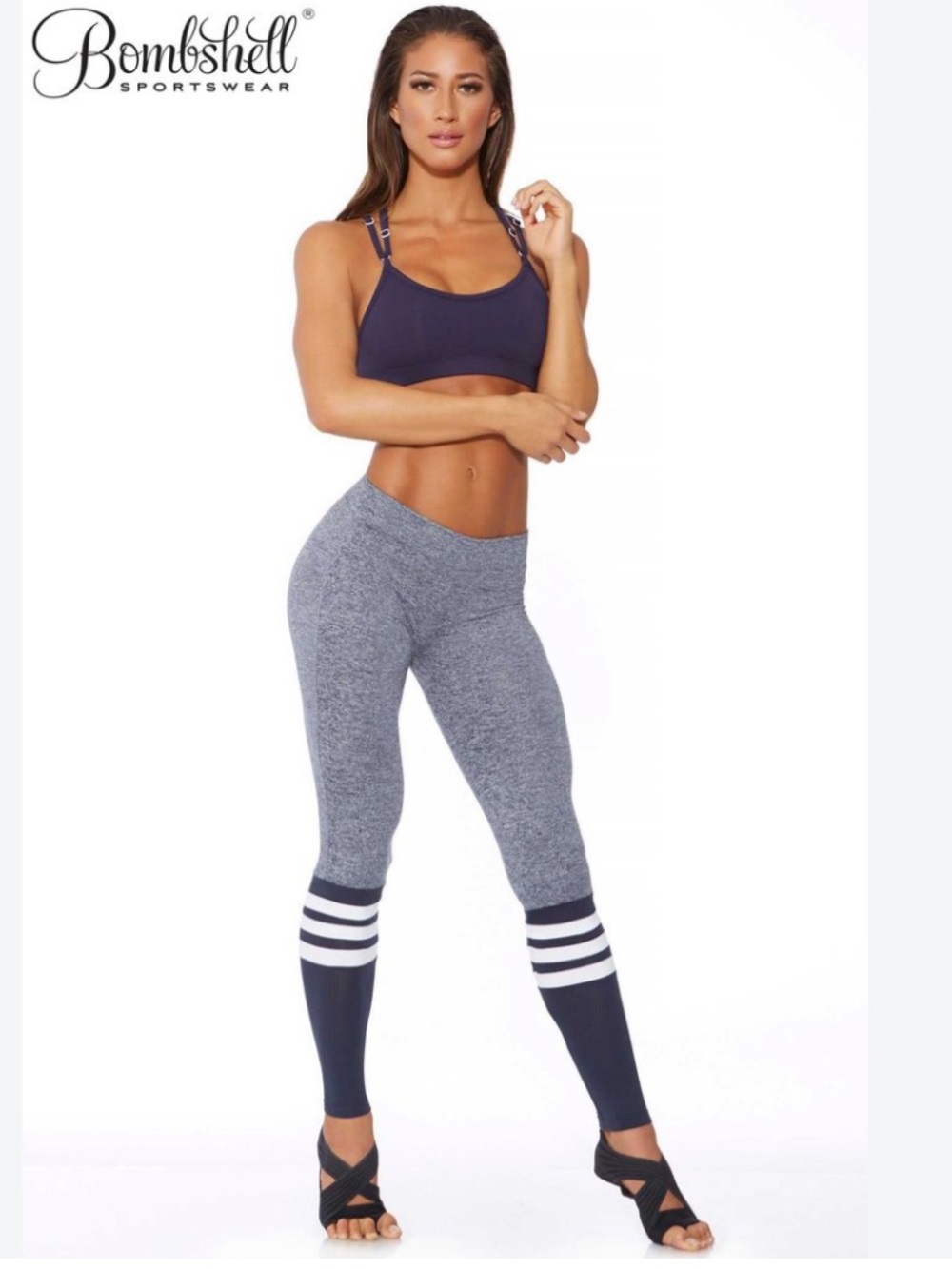womens bombshell sportswear Sock leggings original Heathered Blue Gray Sz S Gym